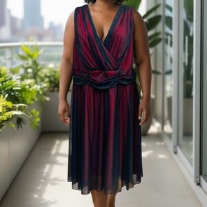 VINTAGE Y2K connected apparel Red and Black V-Neck Sleeveless Dress Women's 24W